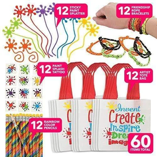 Art Party Supplies - Artist Party Favors for Kids Including Goody Bags, Toys, and Keepsakes (60 Pieces)