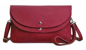 BURGUNDY ENVELOPE MULTI-POCKET CLUTCH BAG WITH WRISTLET AND LONG SHOULDER STRAP