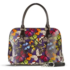 Colorful Butterfly Print Leather Handbag