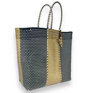 Maria Victoria | Land Tote | Upcycled, Handwoven, Black/White/Gold Tote