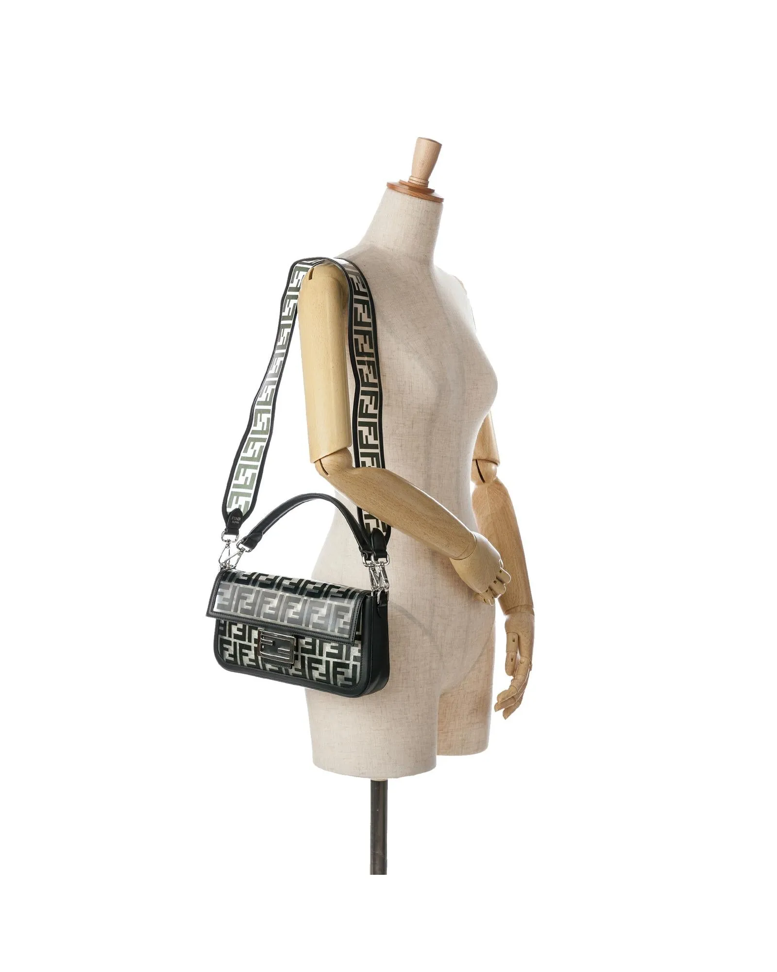 Medium PVC Baguette Satchel with Leather Trim and Detachable Straps