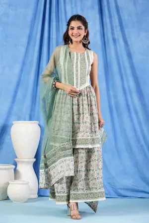 Mint Green Cotton Sharara Suit