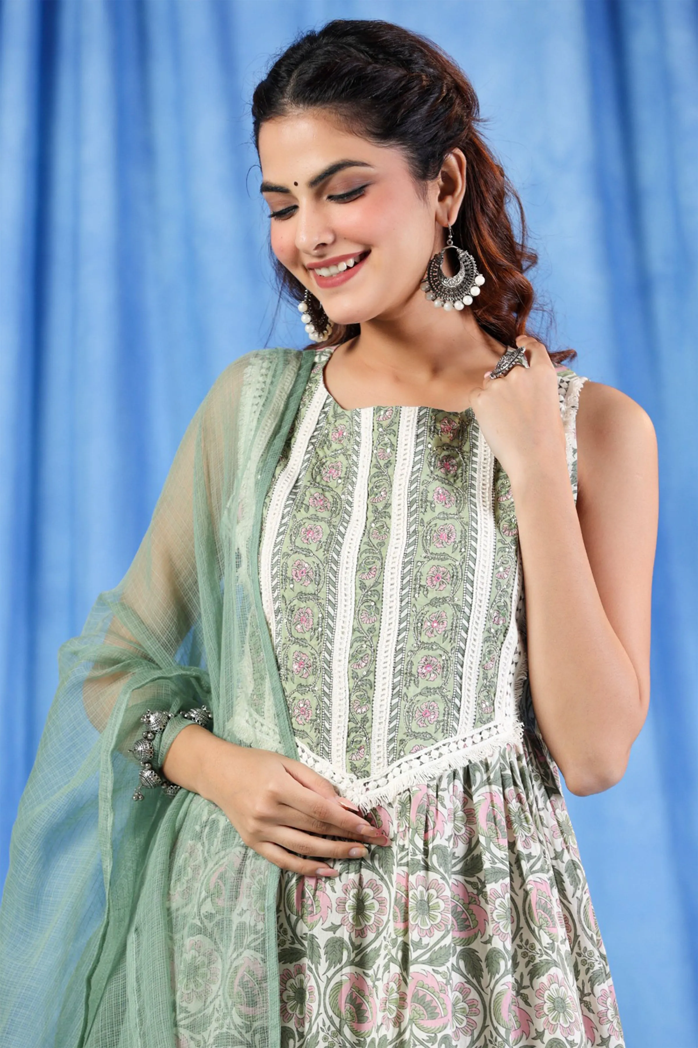 Mint Green Cotton Sharara Suit