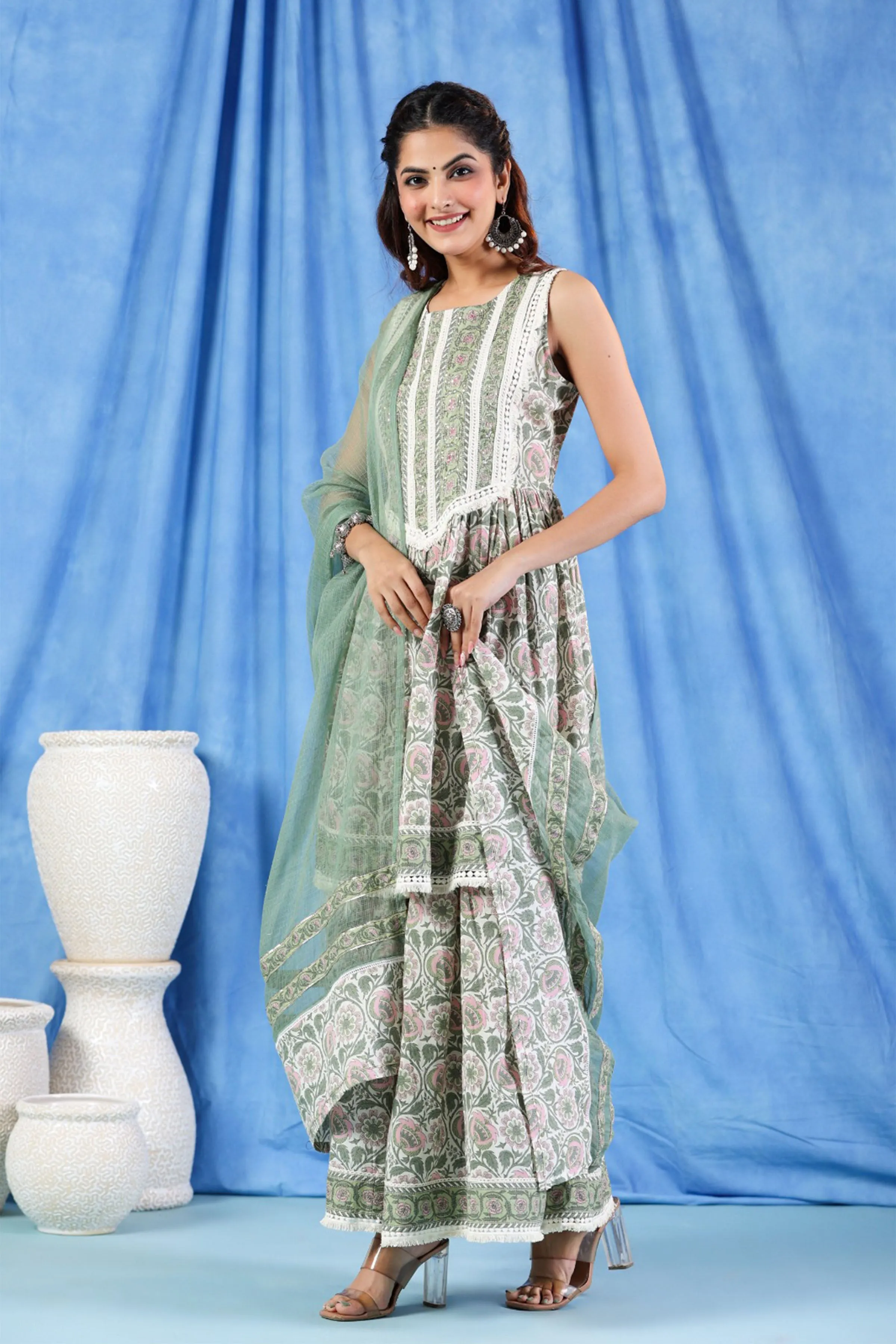 Mint Green Cotton Sharara Suit