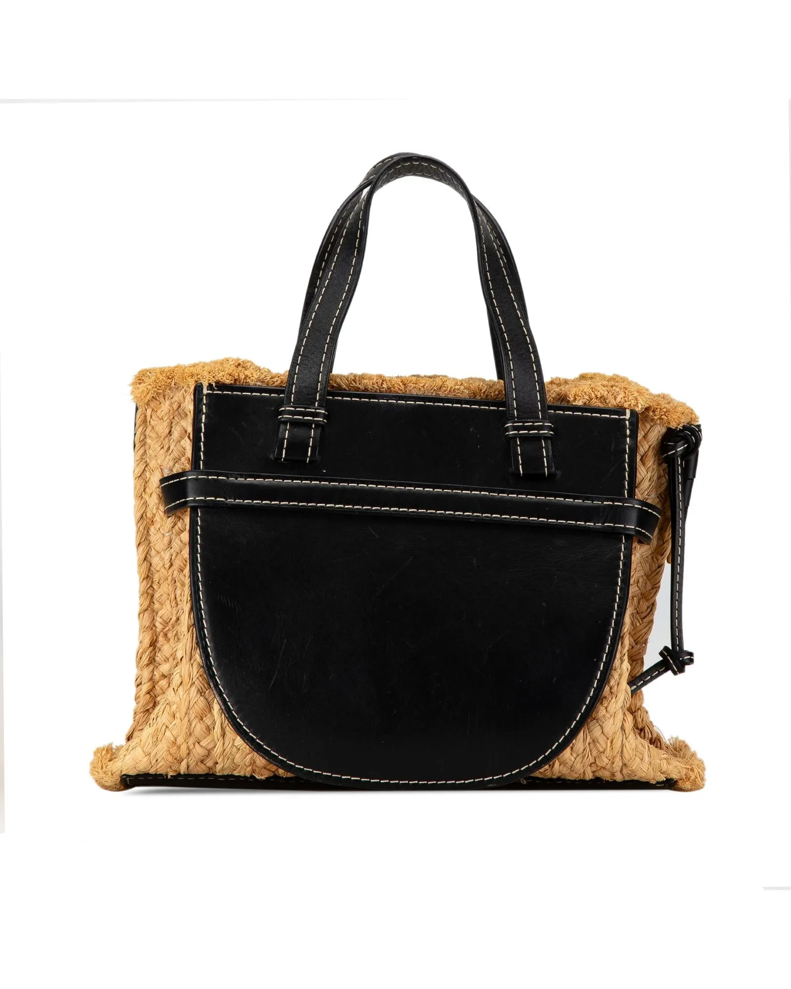 Raffia and Leather Gate Top Handle Bag