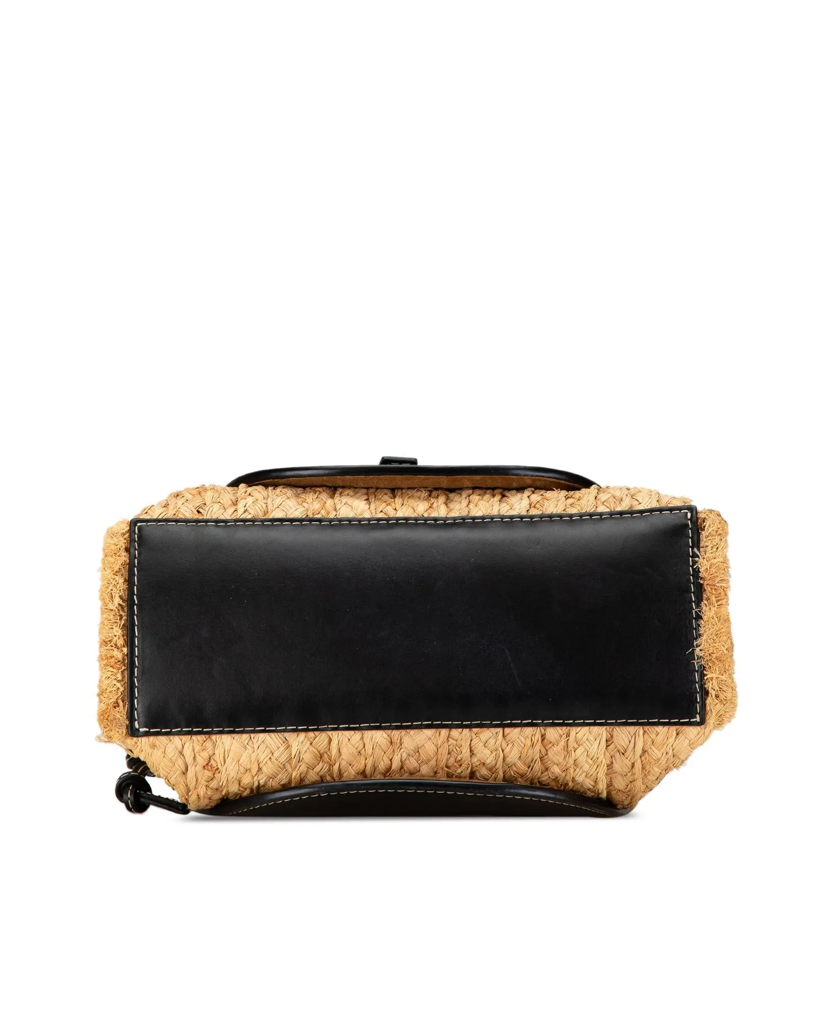 Raffia and Leather Gate Top Handle Bag