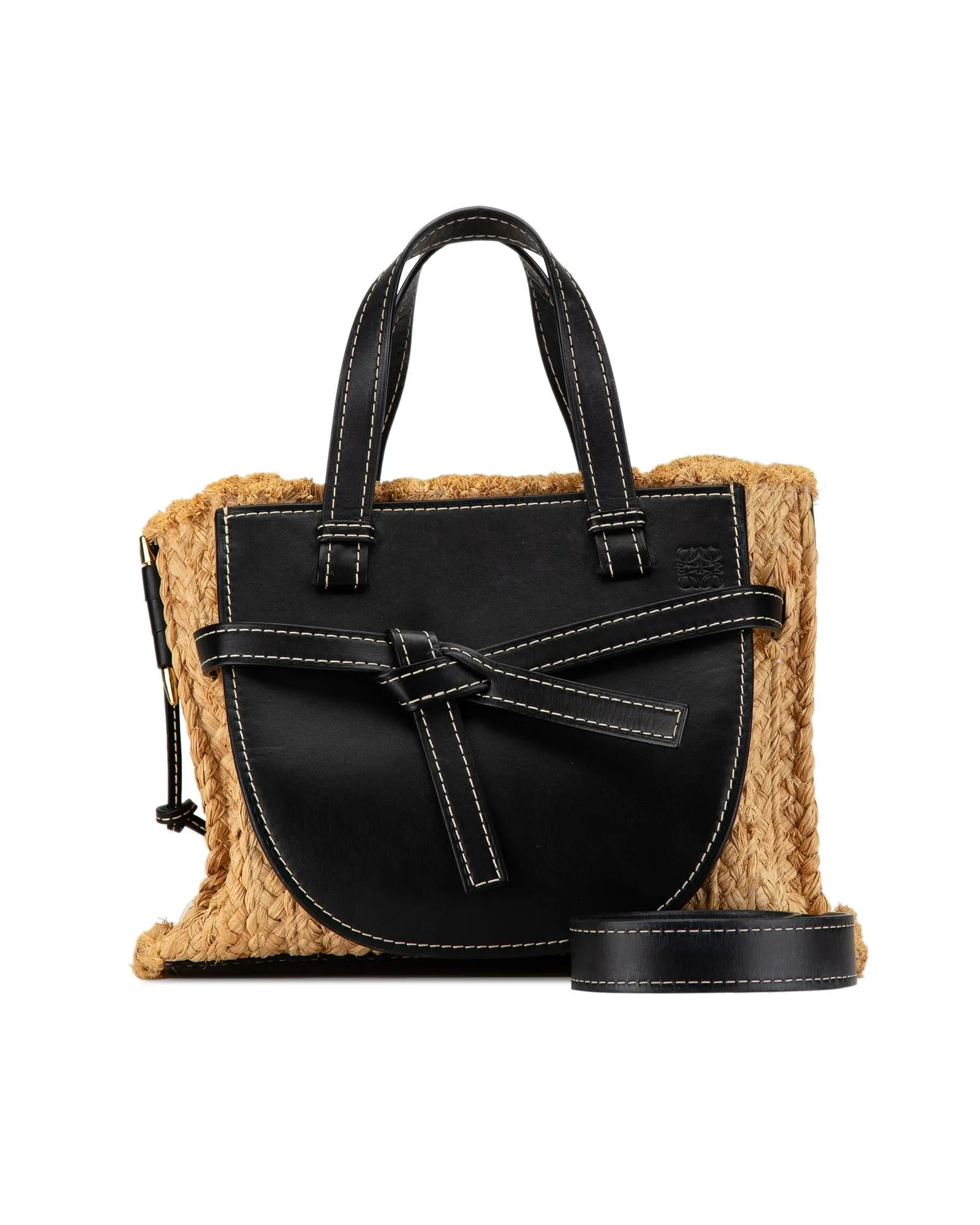 Raffia and Leather Gate Top Handle Bag