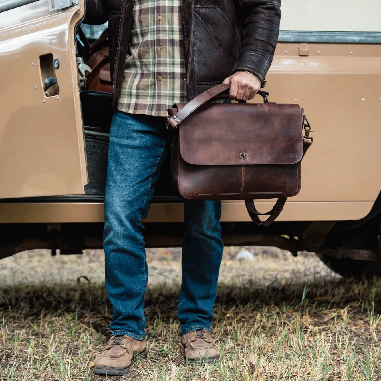 Roosevelt Leather Laptop Messenger Bag | Dark Oak