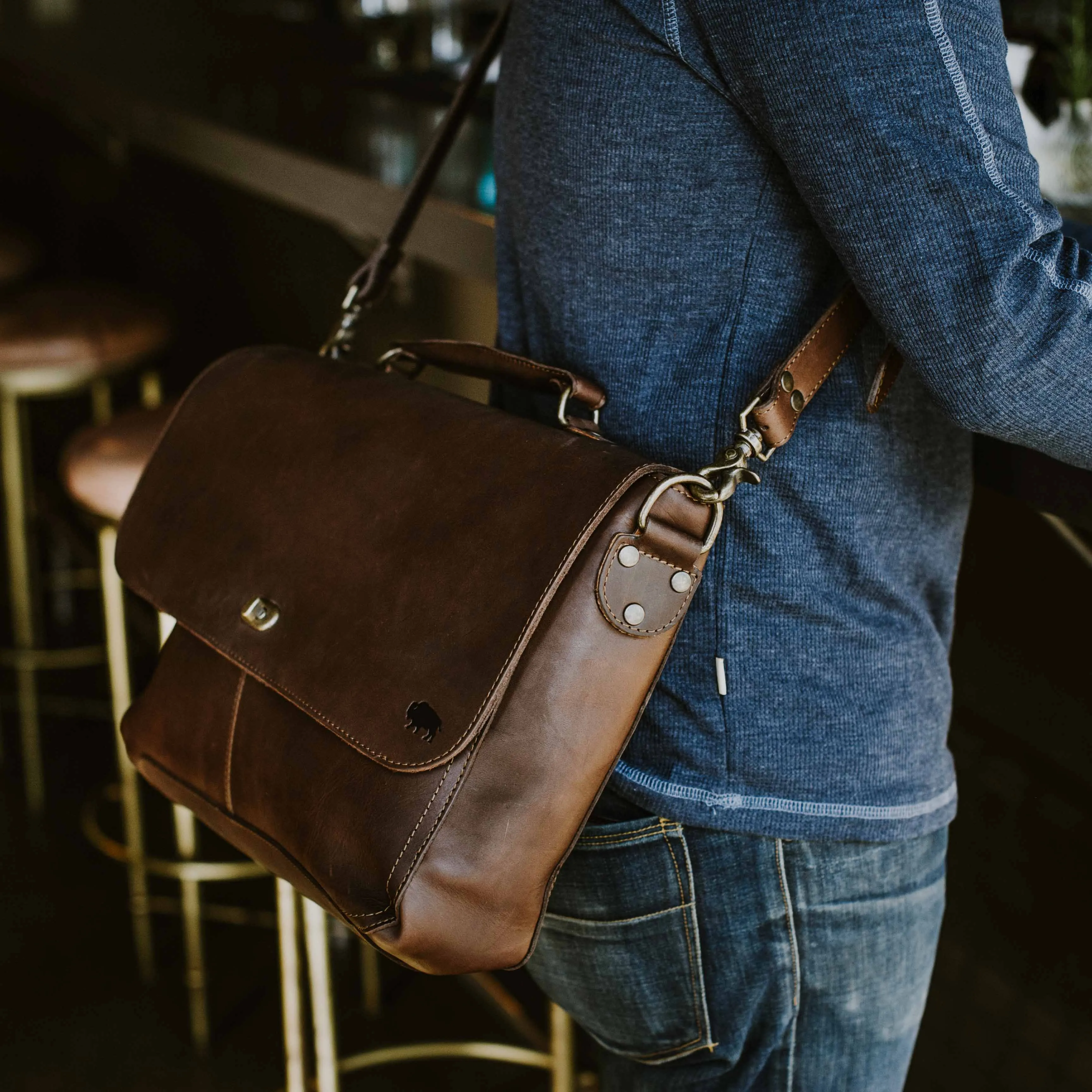 Roosevelt Leather Laptop Messenger Bag | Dark Oak