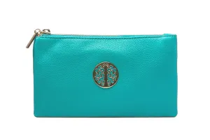 SMALL MULTI-POCKET CROSSBODY PURSE BAG WITH WRISTLET AND LONG STRAP - BLUE GREEN