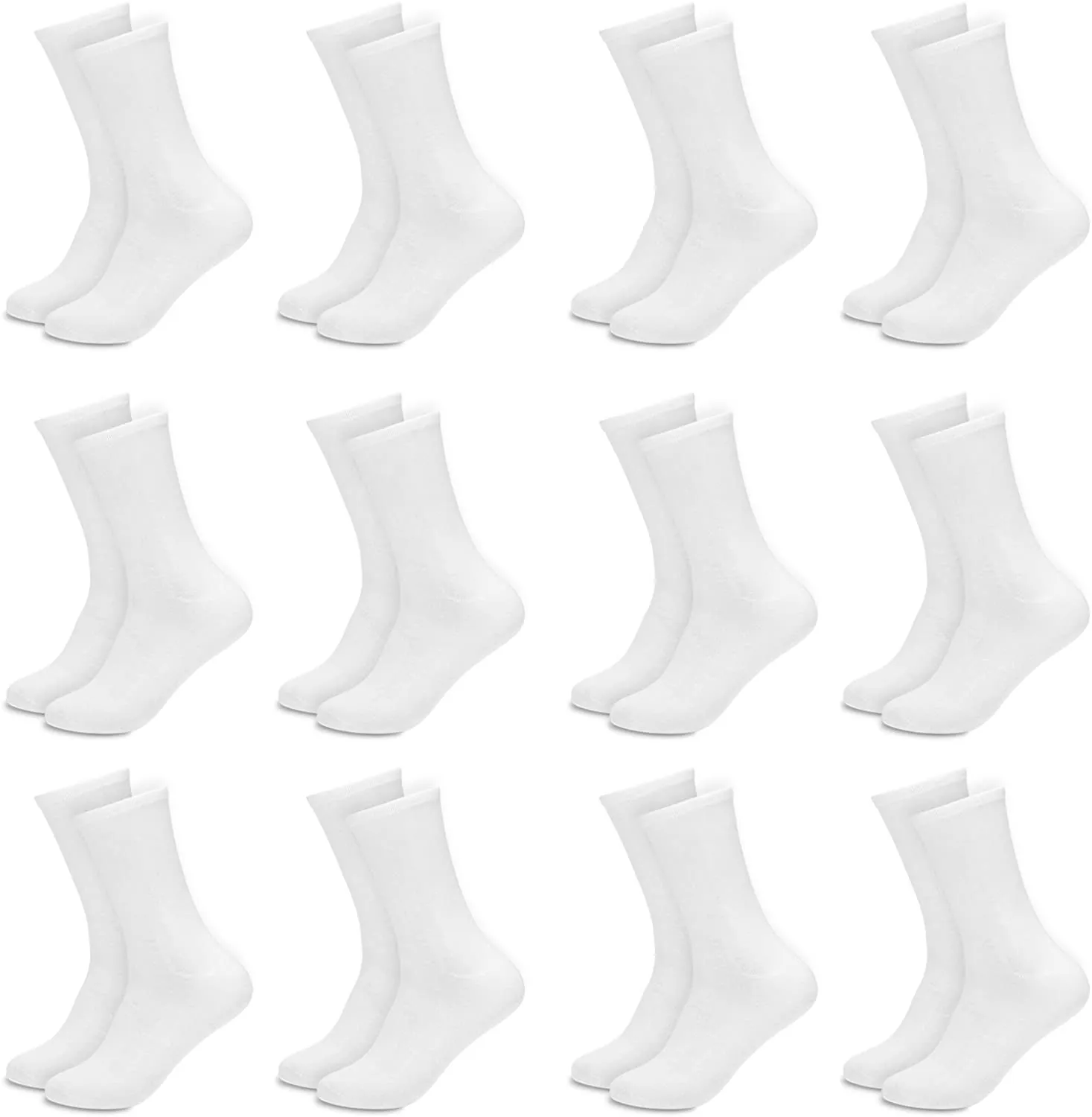 Women's White Crew Socks by Sockletics - 12 Pack of Comfort and Style